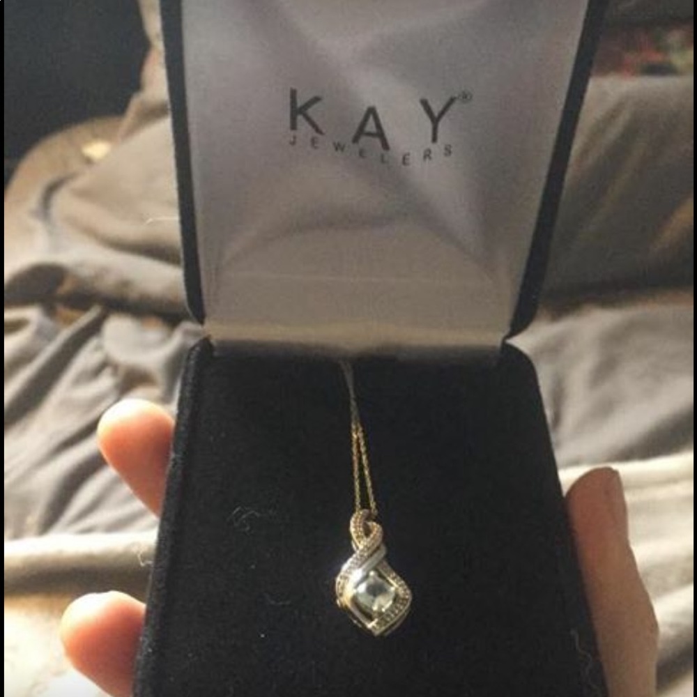 Aquamarine necklace 1/15 ct tw diamonds 10k whiteG